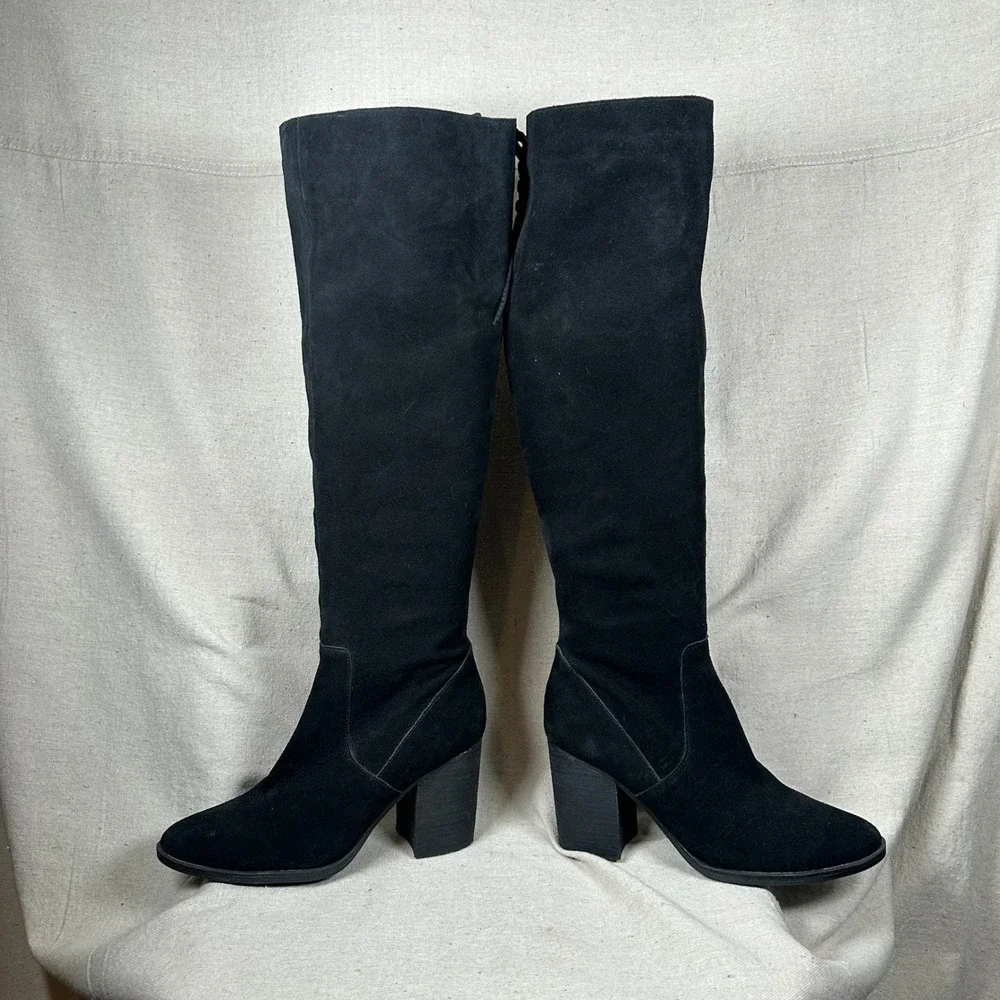 Steve Madden Sharna Black Suede Over The Knee Lace Up Back Block Heel Boots 8.5M
